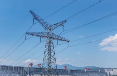 power transmission tower and hydroelectric dam